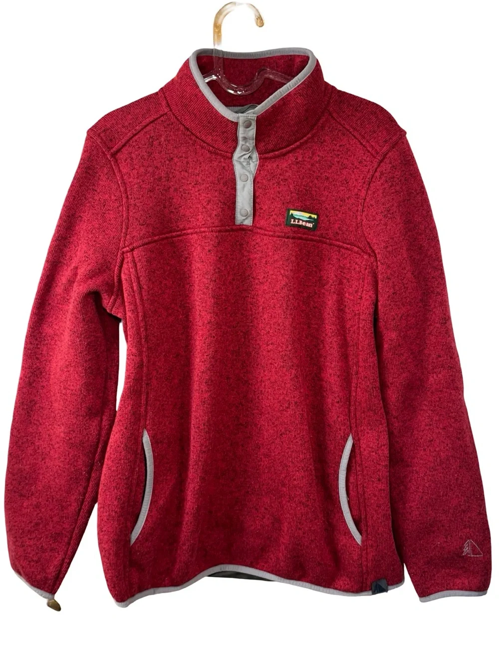 ♥️ NEW L.L. Bean Red Heathered Snap-Front Fleece Jacket with Gray Trim ♥️ - Picture 7 of 7